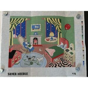 Good Night Moon Hand Painted Needlepoint Canvas by Silver Needle 12" x 16"